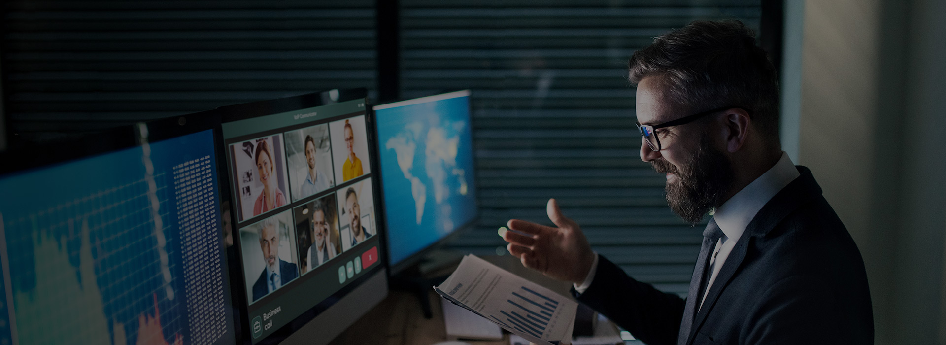 The man conducting a video conference