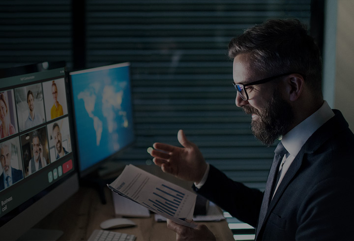 The man conducting a video conference